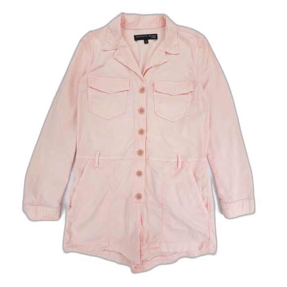 VERONICA BEARD Winifred Twill Cargo Utility Romper Blush Pink Workwear Shortall - Picture 1 of 9